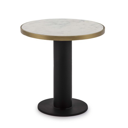 Tavolino in marmo bianco e metallo oro e nero, 50x50x51 cm