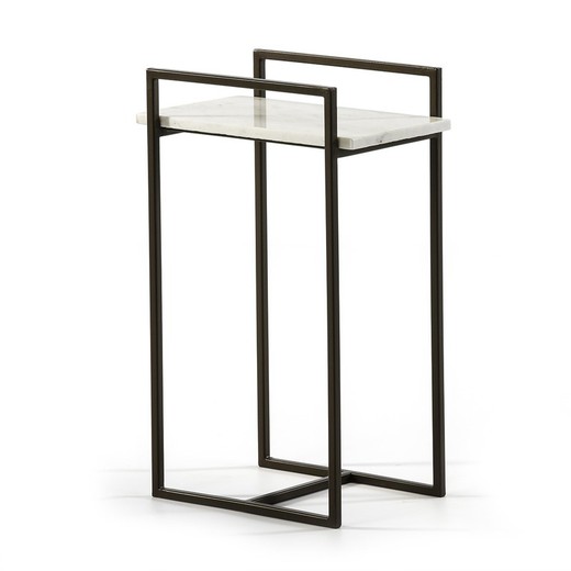 White Marble/Metal Side Table, 36x23x56 cm