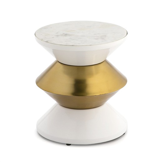 Mesa auxiliar de mármol blanco y metal dorado, 36x36x39 cm