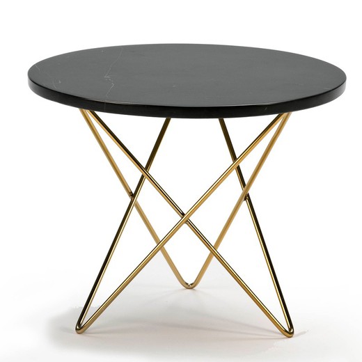 Black marble side table, Ø45x37 cm