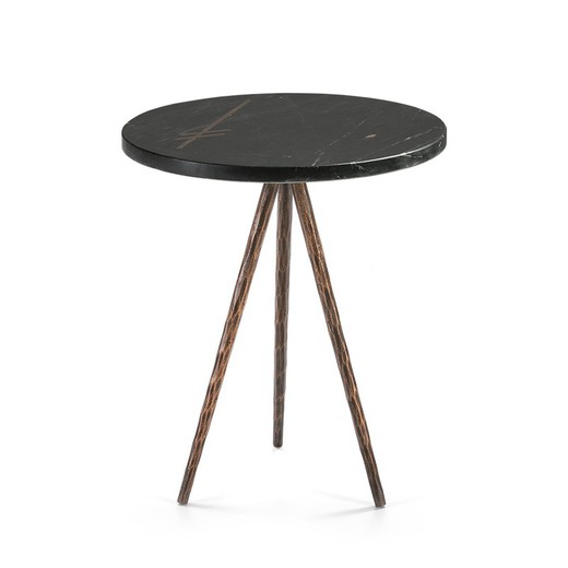 Table d'appoint en marbre noir/métal, 41x41x46 cm