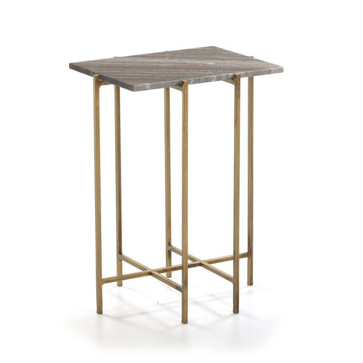 Table d'appoint en marbre et métal doré, 43x35x60 cm