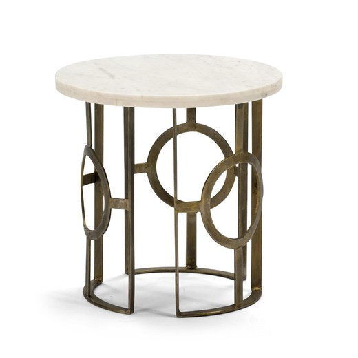 Tavolino in metallo bronzo e marmo bianco, 50x50 cm