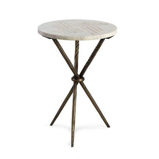 Tavolino in metallo dorato/marmo, 40x40x58 cm