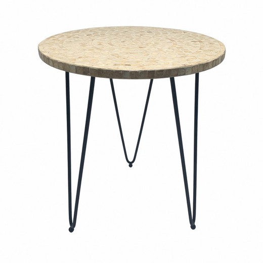 Table d'appoint en nacre et métal, Ø45x55 cm