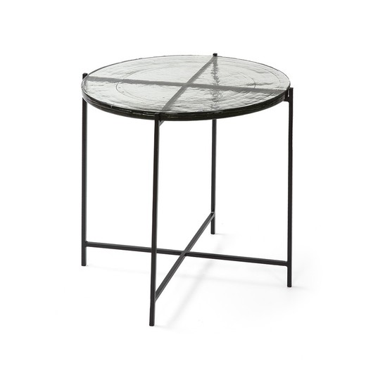 Rustic Glass and Metal Side Table, 51x51x51 cm