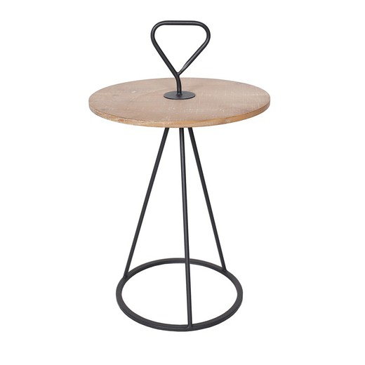 Haimi Side Table in Wood and Natural/Black Metal, Ø40x68 cm