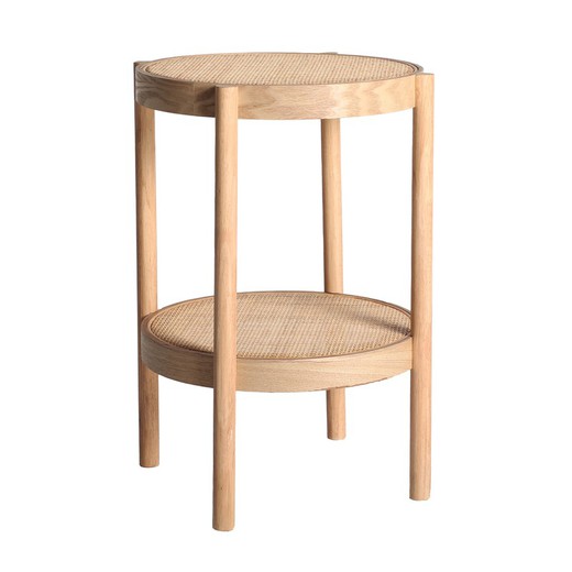 Ikla side table in ash wood and rattan in natural, 45 x 45 x 60 cm