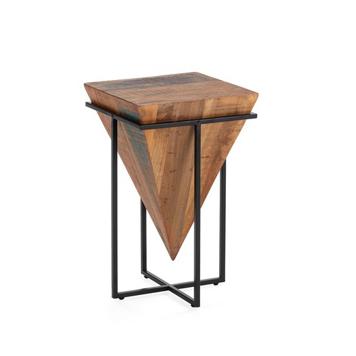 Mesa auxiliar L de madera y metal en color natural y negro, 42 x 42 x 68 cm | Avatar