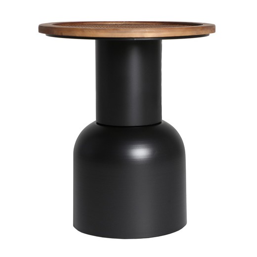 Mesa auxiliar de abeto, metal y ratán en negro y natural, Ø 40 x 47 cm | Meysse