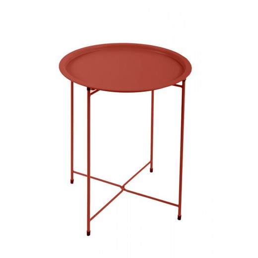 MAEVA Folding Garden Side Table in Terracotta Steel, Ø46x52 cm