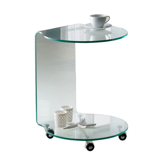 Round Side Table with Glass Wheels, 45x47x60cm