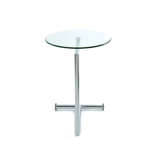Tavolino rotondo con ruote in metallo e vetro Rodes argento, 46x50x62cm