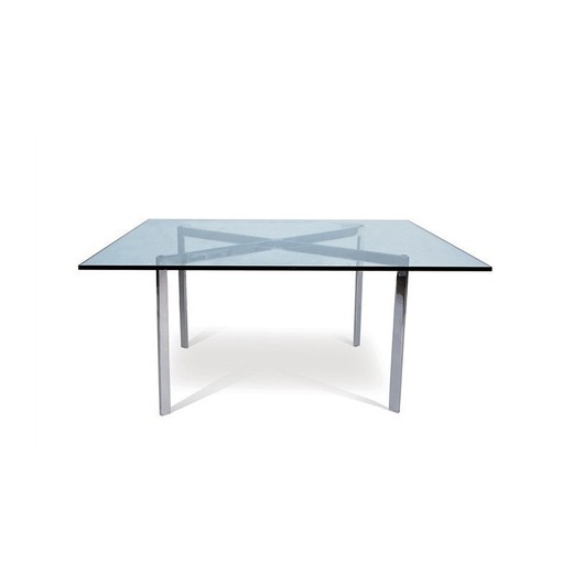 Bcn vierkante tafel in gehard glas en zilver/transparant roestvrij staal, 102x102x46 cm