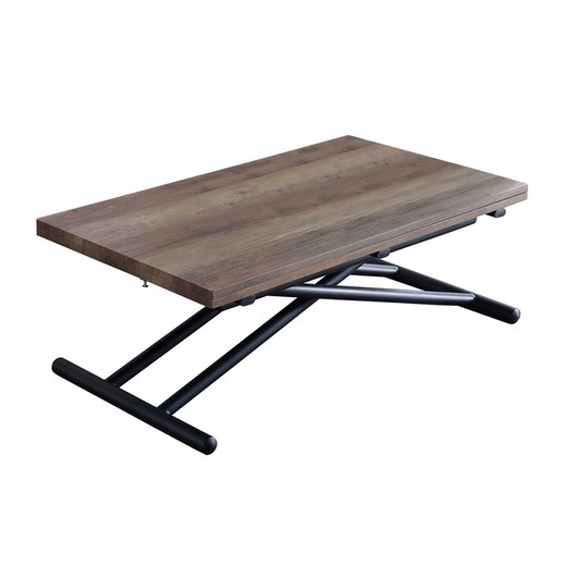 Tavolino alzabile in legno naturale scuro e nero, 100 x 50/100 x 48/74 cm | sottosopra