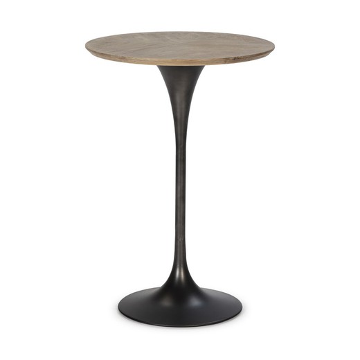 High Dining Table in Natural Wood and Black Metal, 75x75x108 cm