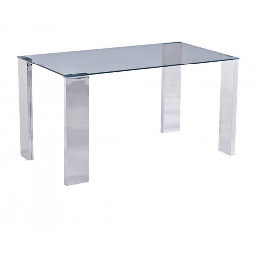 Betsy Square spisebord i hærdet glas og transparent/sølv rustfrit stål, 160x90x74 cm