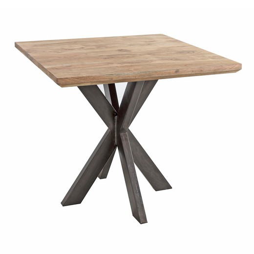 Square Dining Table in Acacia and Natural/Black Metal, 85x85x75 cm