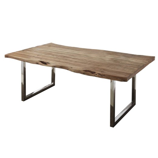 Natur/sølv Spisebord akacie og stål, 180x90x77 cm