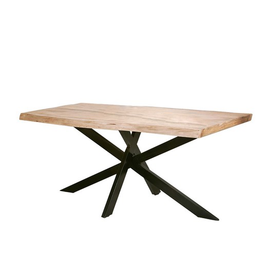 Natural Acacia and Black Metal Dining Table, 180x90x78 cm
