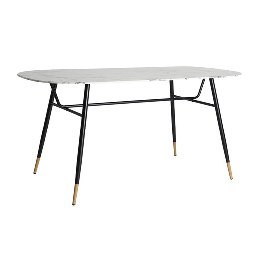 Glass and iron dining table in black and white, 160 x 90 x 76 cm | Graz