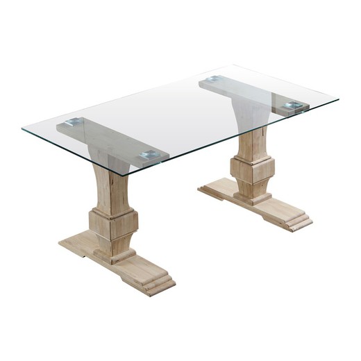 Mesa de jantar vidro transparente e natural e madeira, 160 x 90 x 76 cm | versalhes