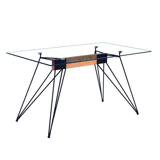 Transparent/black glass and metal dining table, 140 x 80 x 76 cm | Rod's