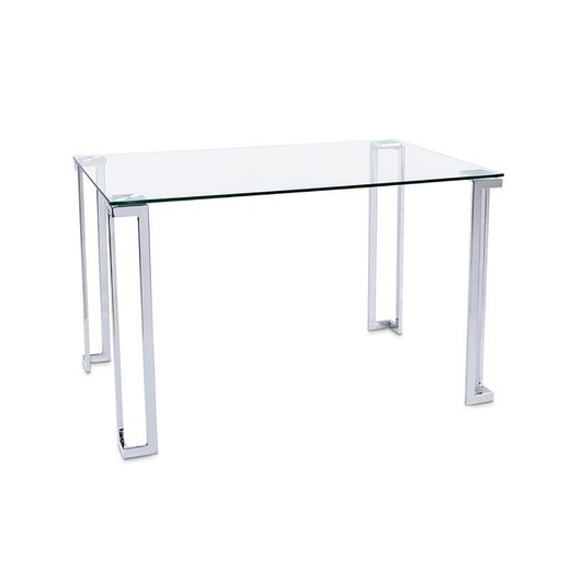 Transparent/silver matbord i glas och metall, 120 x 75 x 80 cm | dali