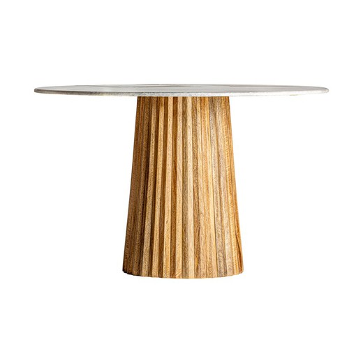 Table à manger en manguier plissé blanc/bois, Ø120x79cm
