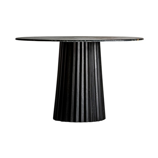 Black Plissé Mango Wood Dining Table, Ø120x79cm