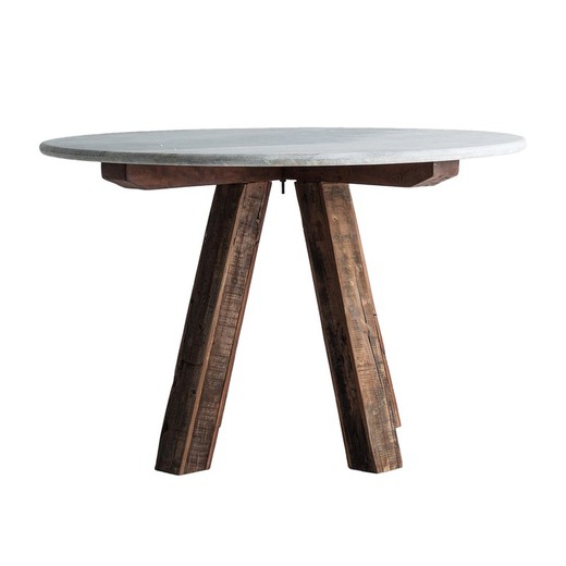 Mango Wood and Zwaia Marble White/Wood Dining Table, Ø120x77cm