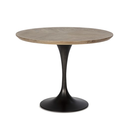 Stół do jadalni z naturalnego drewna i metalu, 100x100x75 cm