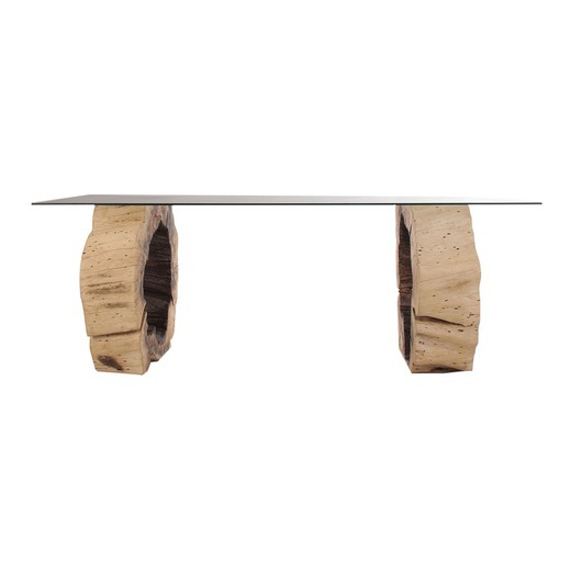 Mesa Comedor de Madera Suar y Cristal Chivhu, 250x108x77cm