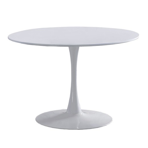 White wood and metal dining table, Ø 110 x 75 cm | Gina