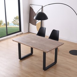 Mesa Comedor de madera-hierro en Natural-Negro, 150 x 150 x 77 cm -  TessaHome