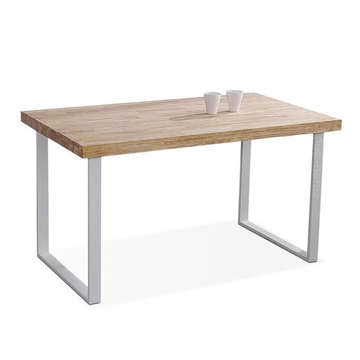 Mesa comedor de madera y metal en natural claro y blanco, 140 x 80 x 76,5 cm | Natural