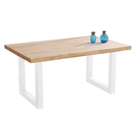 Stół z drewna i metalu w kolorze naturalnym/białym, 160 x 100 x 75 cm | strych