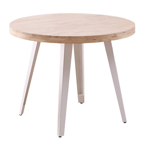 Mesa de jantar em madeira natural/branca e metal, Ø 100 x 76 cm | Berg