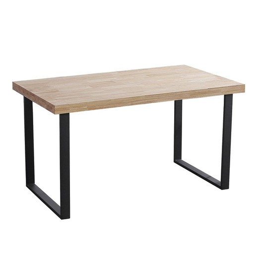 Natural/black wood and metal dining table, 140 x 80 x 76.5 cm | Natural