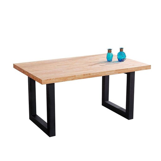 Stół do jadalni z naturalnego/czarnego drewna i metalu, 160 x 100 x 75 cm | strych