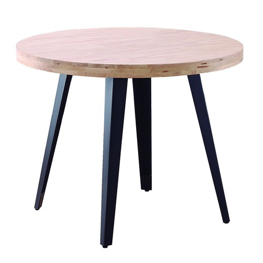 Stół do jadalni z naturalnego/czarnego drewna i metalu, Ø 100 x 76 cm | Berg