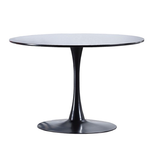 Black metal and wood dining table, Ø 110 x 75 cm | Gina