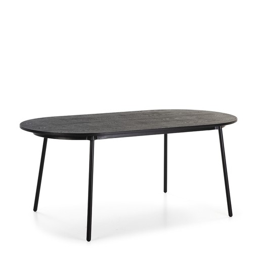 Zwarte houten/metalen eettafel, 180x90x76 cm