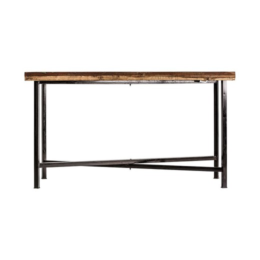 Mesa comedor de mahogany y hierro natural y plateada, 140 x 70 x 76 cm | Lund