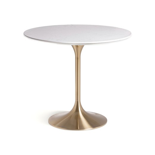 Eettafel van wit en goud synthetisch marmer, Ø 90 x 75 cm | Kelheim