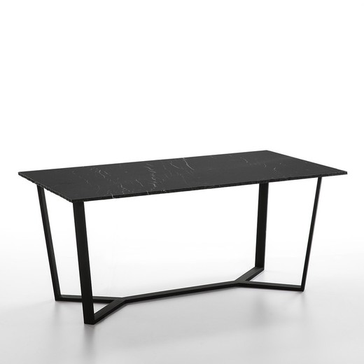 Zwart metalen/marmeren eettafel, 180x90x75 cm