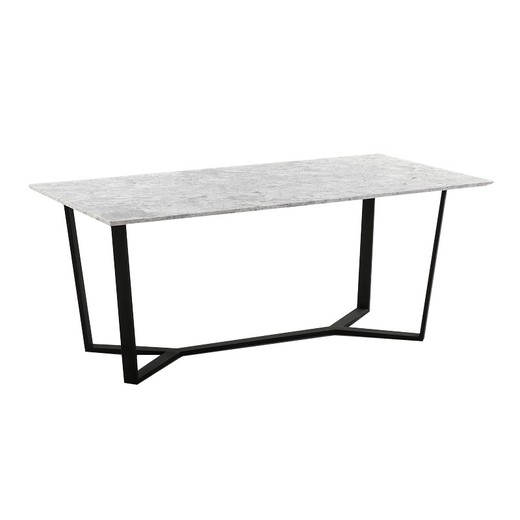 Mesa comedor de mármol y metal en blanco y negro, 180 x 90 x 75 cm