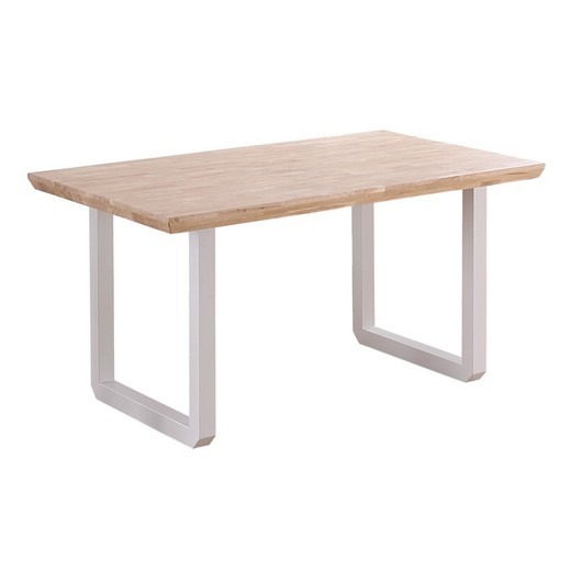 Dębowo-metalowy stół do jadalni w kolorze jasnego naturalnego i białego, 150 x 90 x 77 cm | Rzym