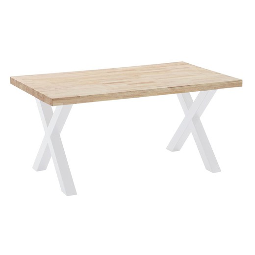 Dębowo-metalowy stół jadalny w kolorze jasnego naturalnego i białego, 160 x 90 x 76 cm | x-loft