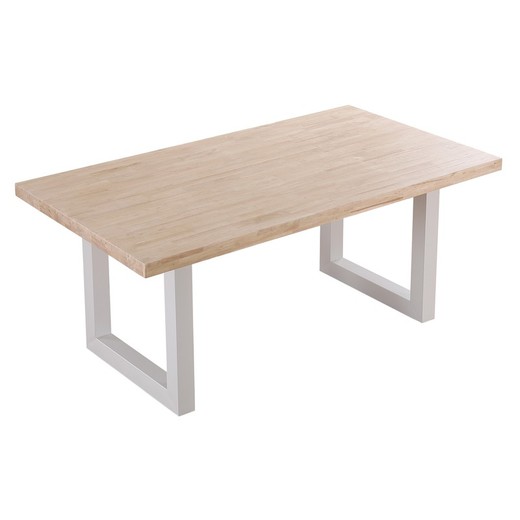 Table à manger en chêne et métal naturel clair et blanc, 180 x 100 x 76 cm | grenier